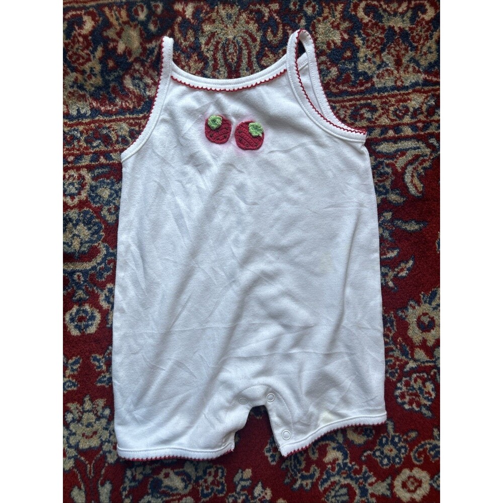 Vintage Y2K White Romper Knit Strawberries Straps 18 Months